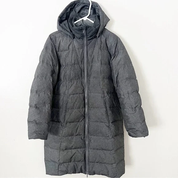 Lands End Down Puffer Coat Grey Hooded Size 10 12 Medium Winter Jacket Long - Picture 14 of 14